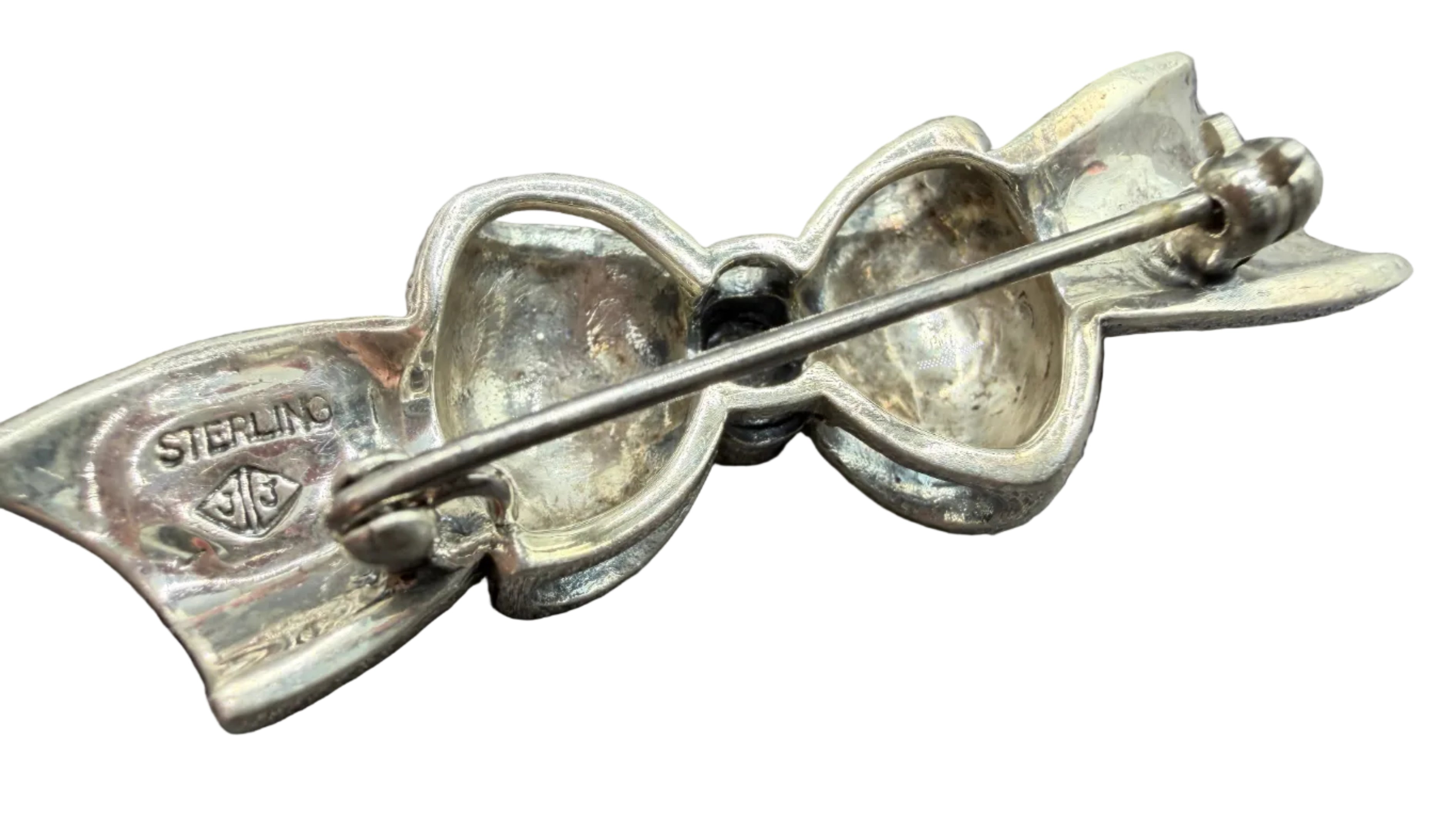 1960s Judith Jack Sterling Silver Bow Brooch with Marcasite & Crystal