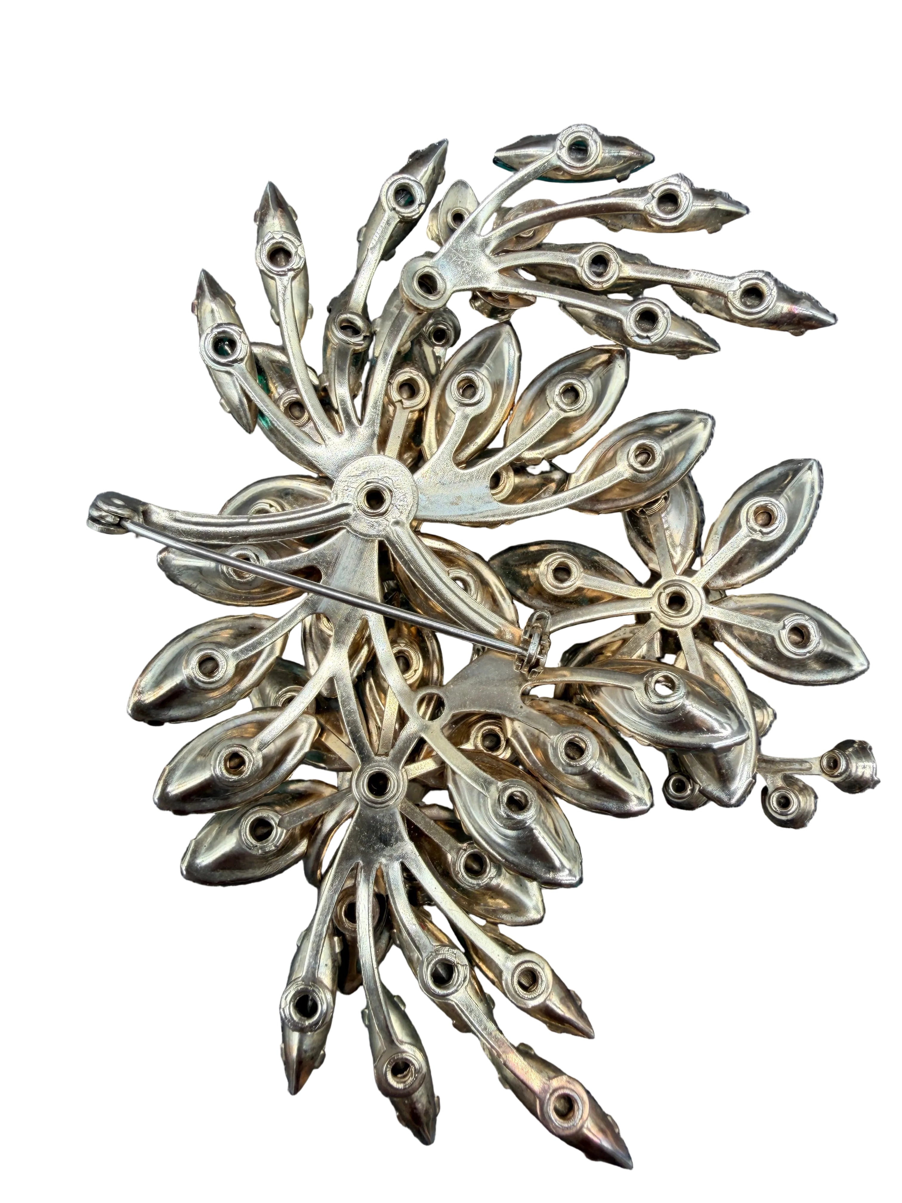 1950s Tiered Green & Aqua Rhinestone Statement Brooch