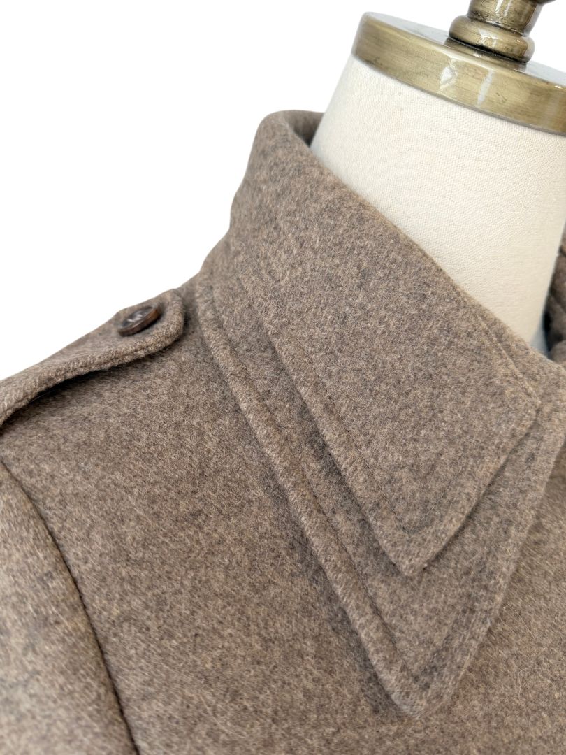 Miu Miu Feminine Military Coat with Double Collar and Skirted Hem