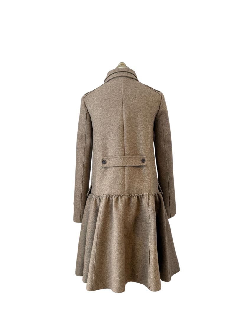 Miu Miu Feminine Military Coat with Double Collar and Skirted Hem