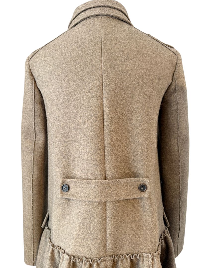 Miu Miu Feminine Military Coat with Double Collar and Skirted Hem