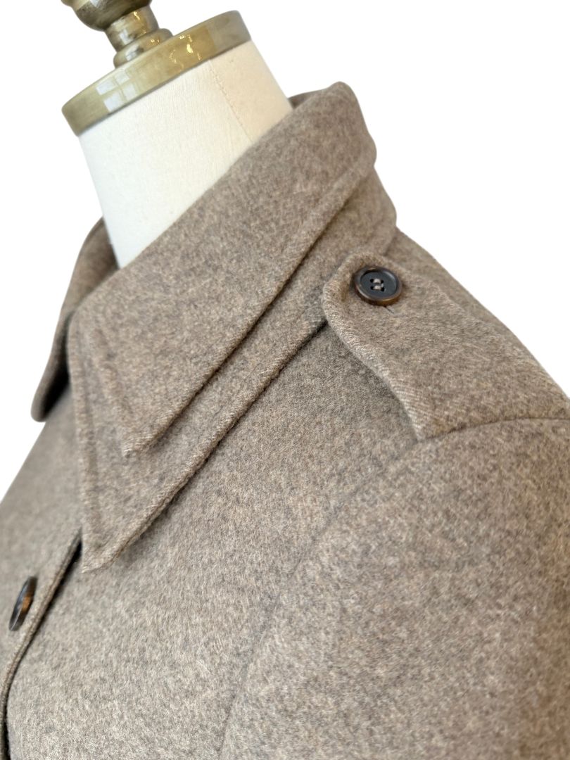 Miu Miu Feminine Military Coat with Double Collar and Skirted Hem