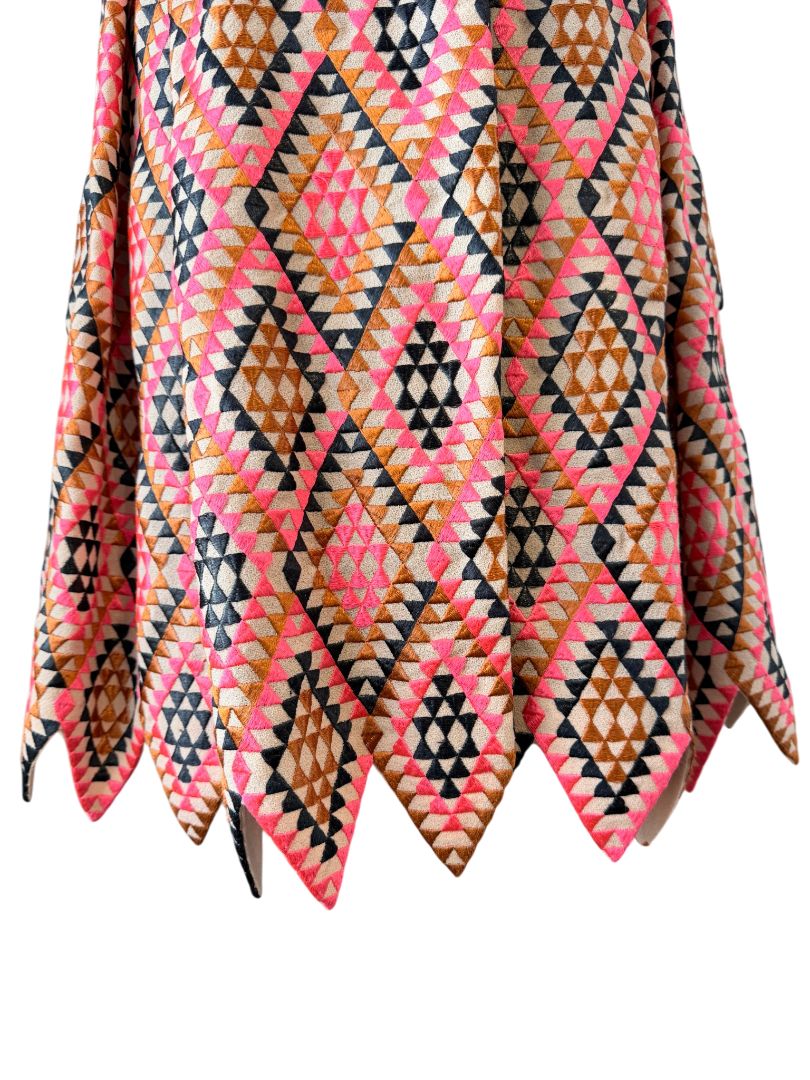 Amelia Toro Wool Snap-Front Coat with Ruched Sleeves and Pink Diamond Textile