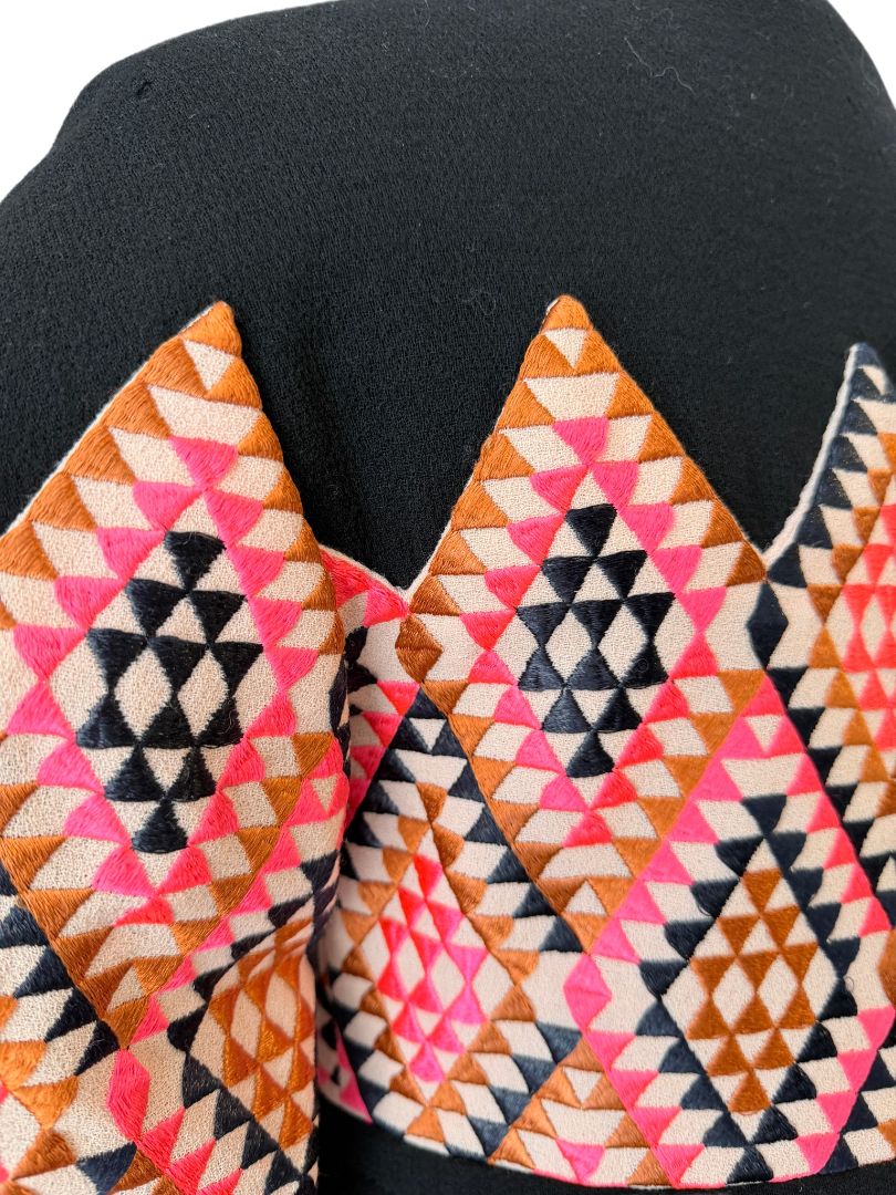Amelia Toro Wool Snap-Front Coat with Ruched Sleeves and Pink Diamond Textile
