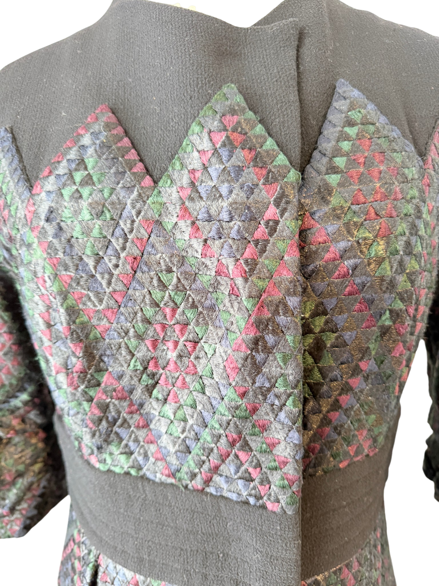 Amelia Toro Pleated Snap-Front Coat with Woven Diamond Textile