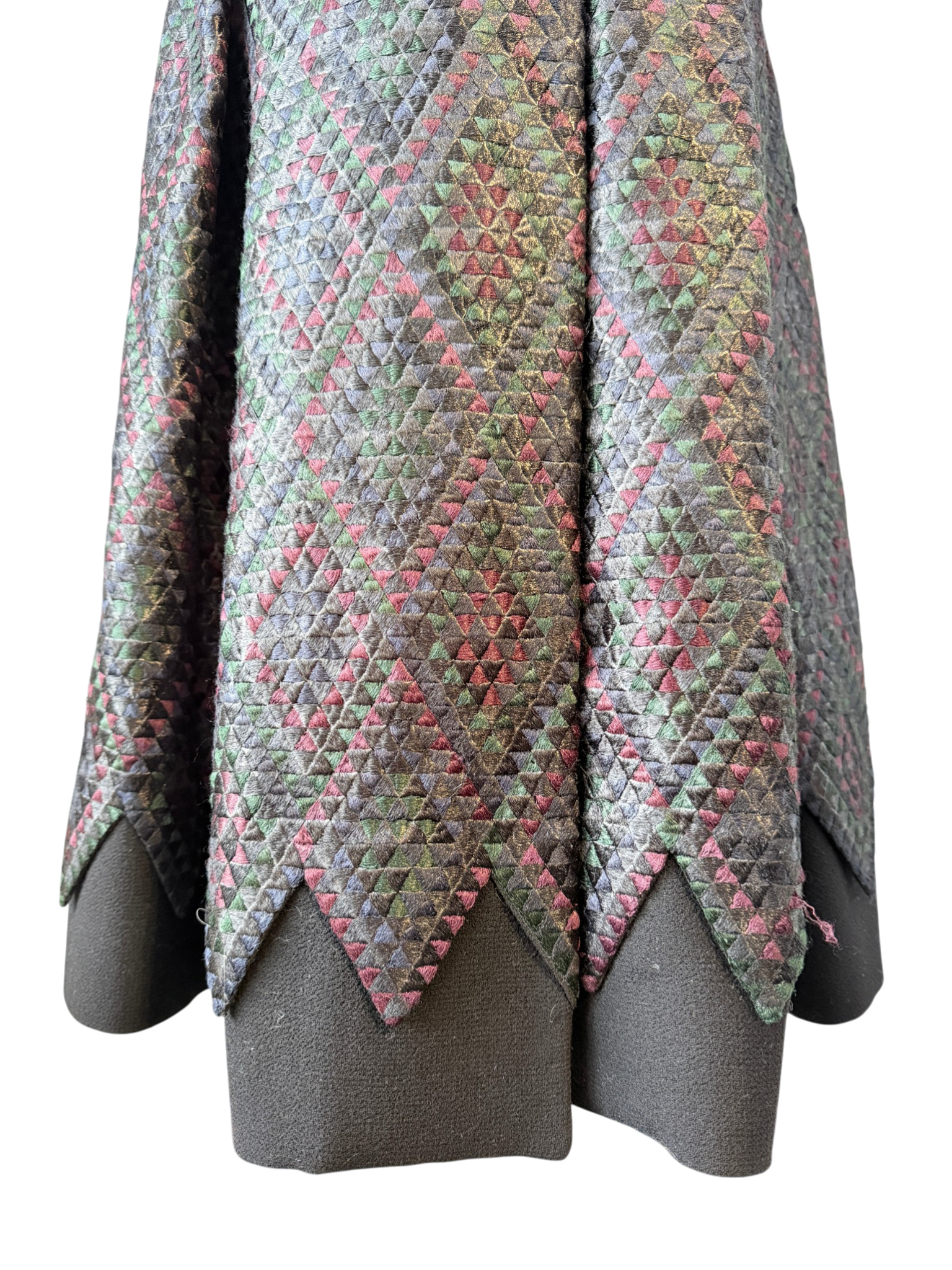 Amelia Toro Pleated Snap-Front Coat with Woven Diamond Textile