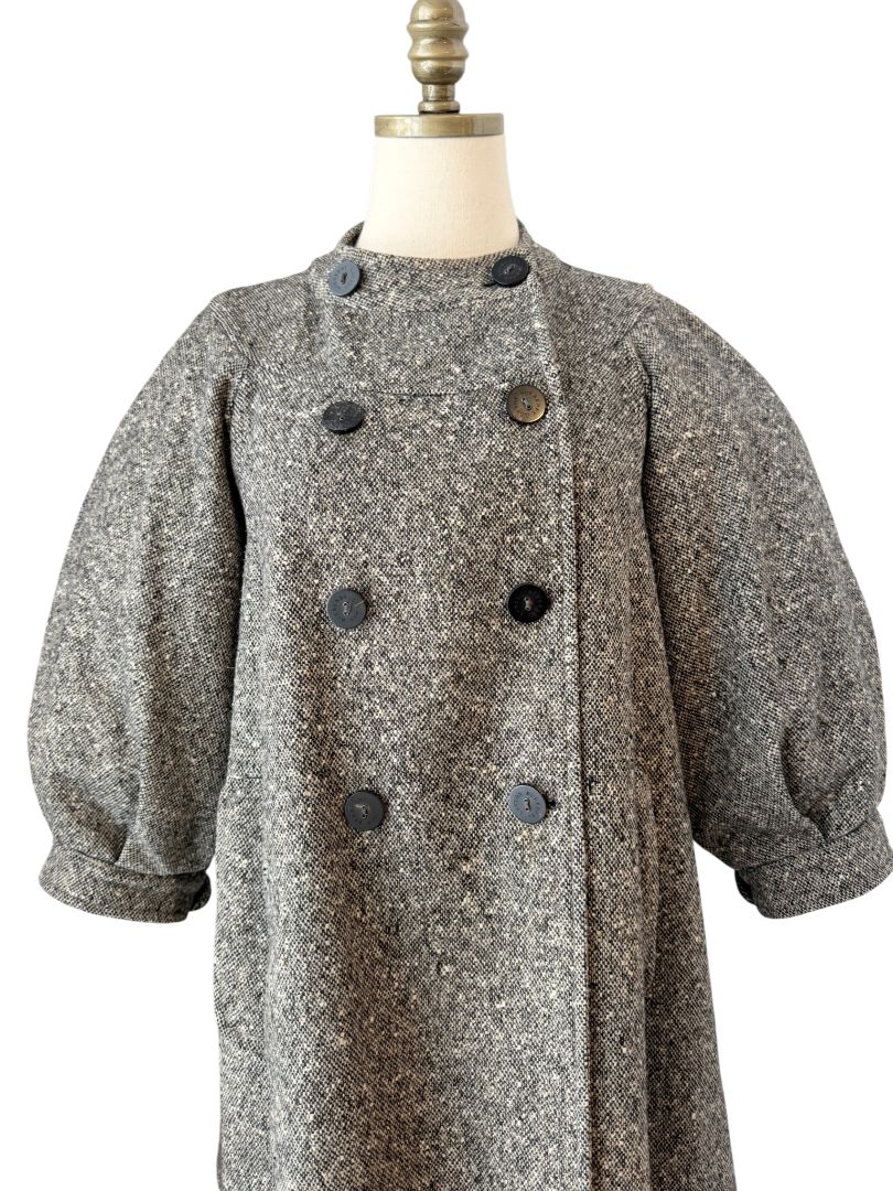 Burberry London Double-Breasted Tweed Swing Coat with Metallic Threads and Puffy Sleeves