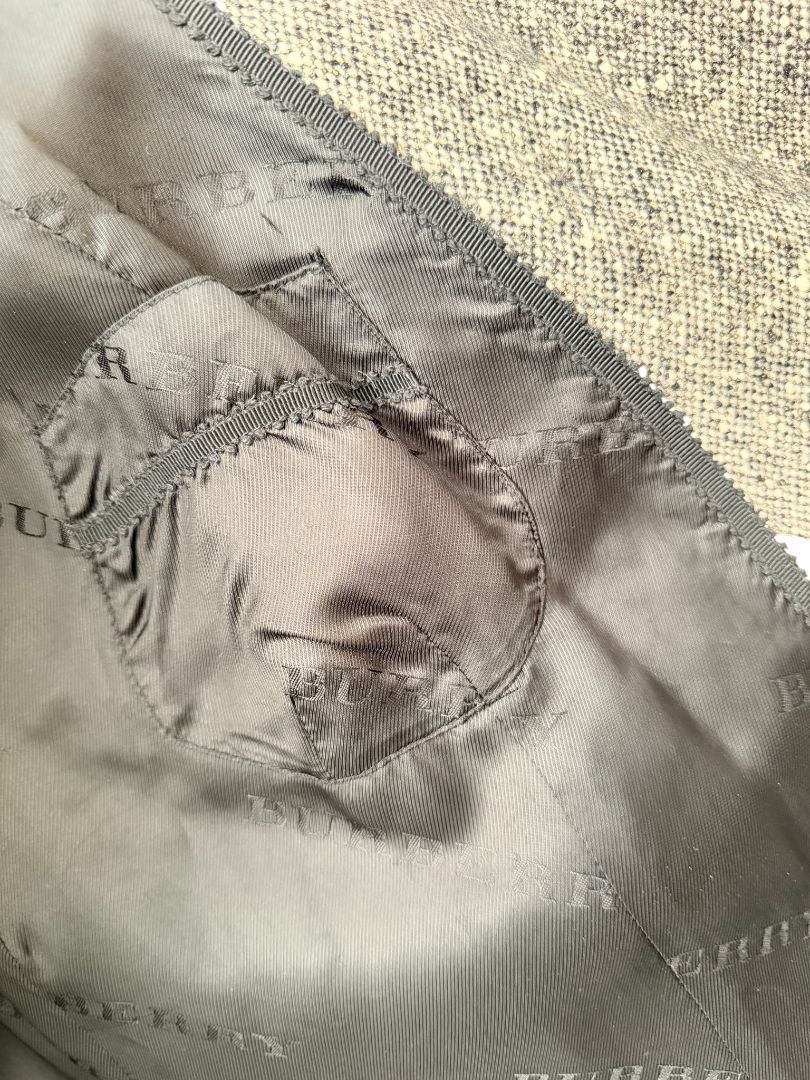 Burberry London Double-Breasted Tweed Swing Coat with Metallic Threads and Puffy Sleeves