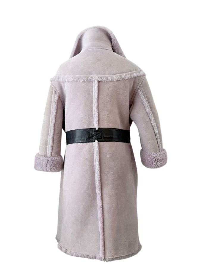 Marni Lavender Suede Shearling Coat with Horn Toggle Closures