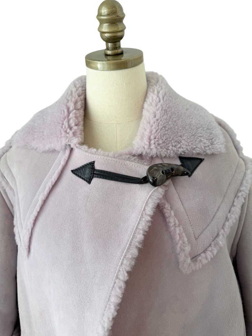 Marni Lavender Suede Shearling Coat with Horn Toggle Closures