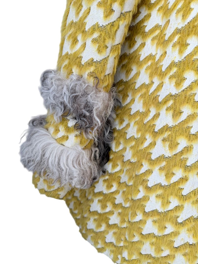 Just Cavalli Yellow Houndstooth Coat with Mohair Trim