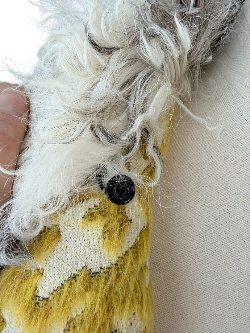 Just Cavalli Yellow Houndstooth Coat with Mohair Trim
