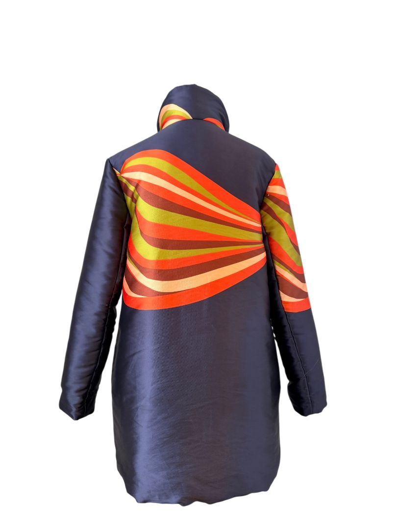 Reversible Navy Puffy Coat with Color Splash Swoosh