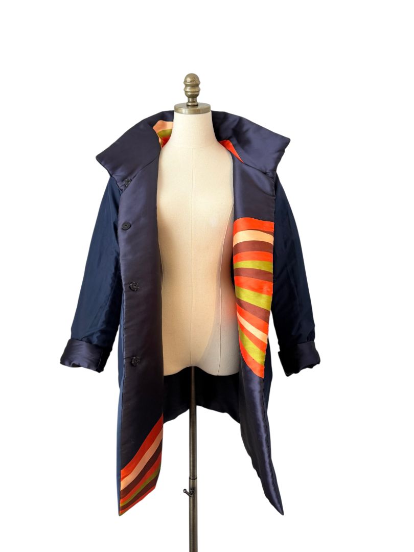 Reversible Navy Puffy Coat with Color Splash Swoosh