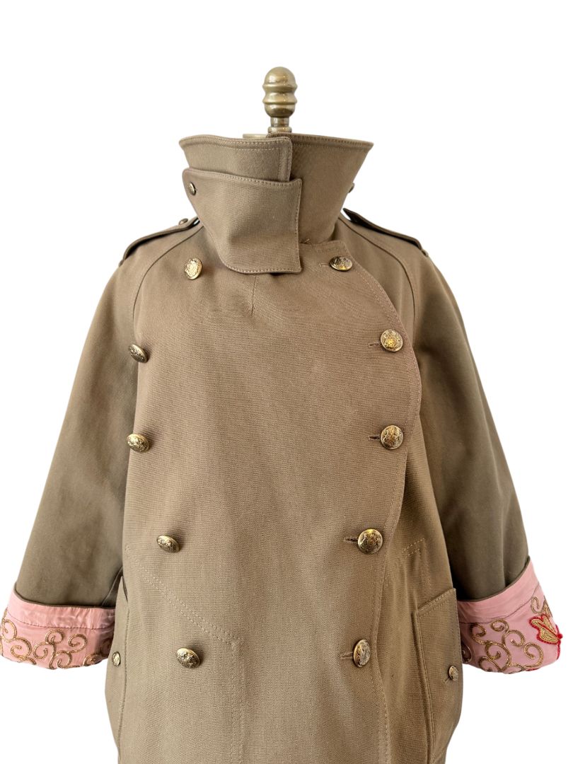 Barbour x Farm Rio Reversible Pea Coat with Floral Embroidered Silk Reverse