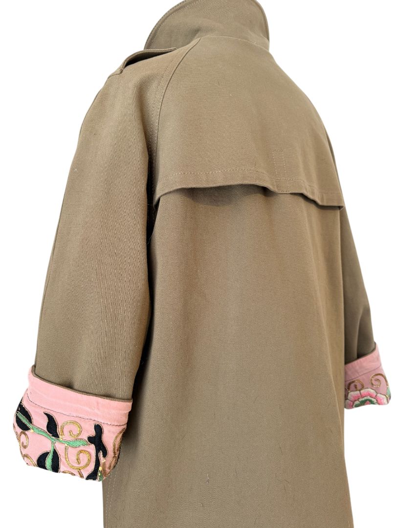 Barbour x Farm Rio Reversible Pea Coat with Floral Embroidered Silk Reverse