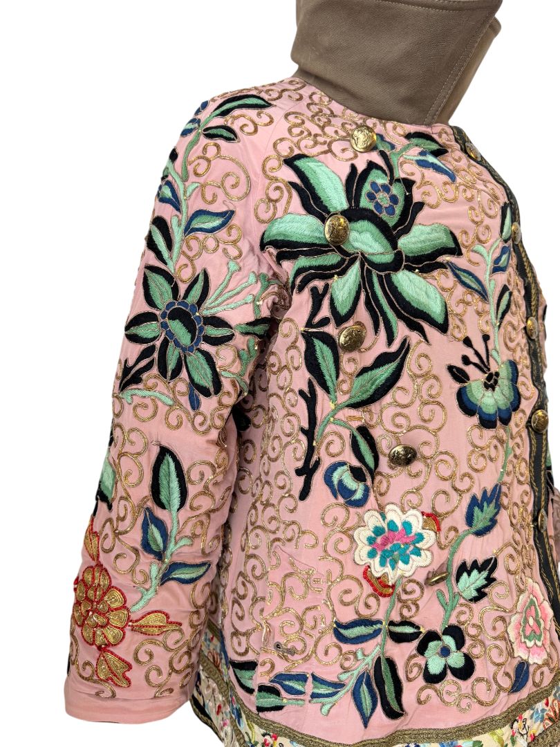 Barbour x Farm Rio Reversible Pea Coat with Floral Embroidered Silk Reverse
