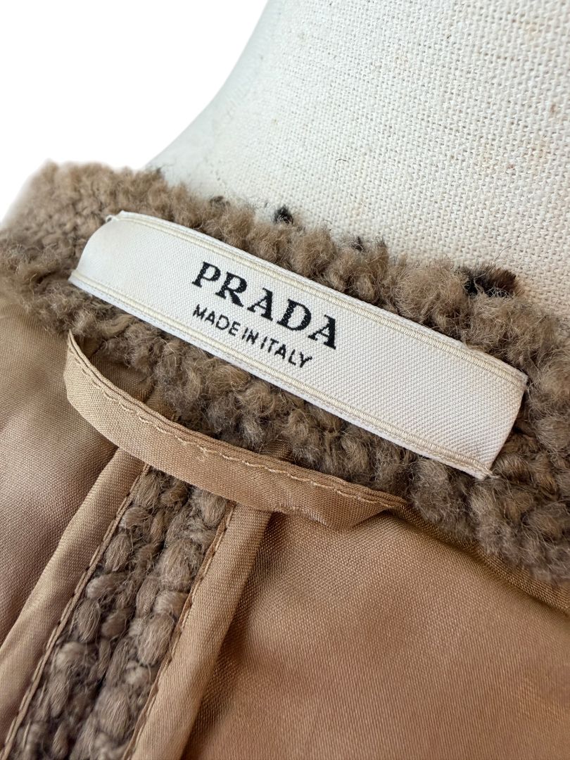 2005 Prada Embellished Wool Tweed 3/4 Coat with Beaded Neckline