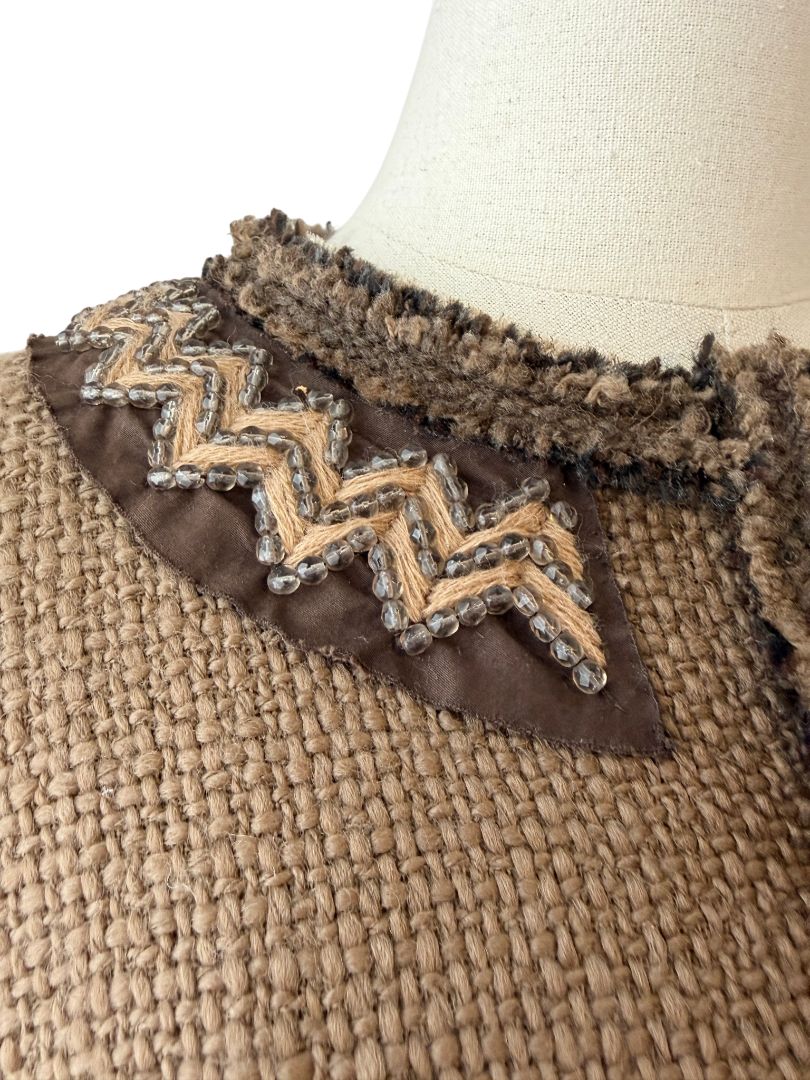 2005 Prada Embellished Wool Tweed 3/4 Coat with Beaded Neckline