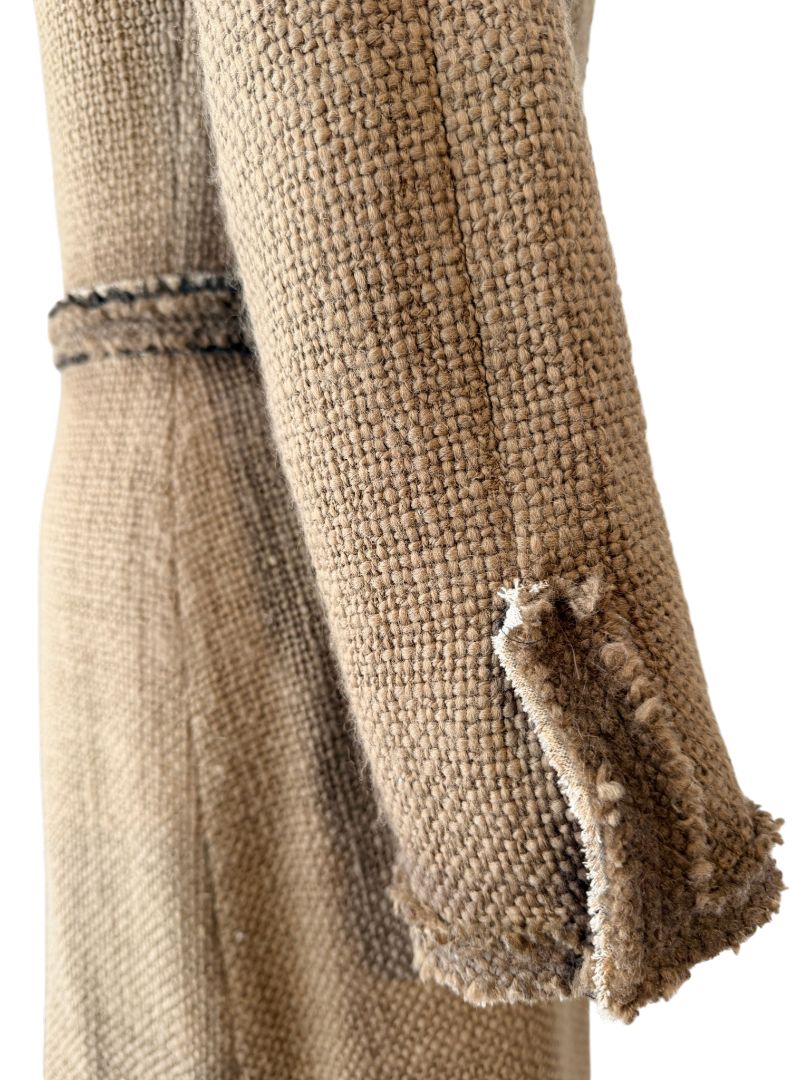 2005 Prada Embellished Wool Tweed 3/4 Coat with Beaded Neckline