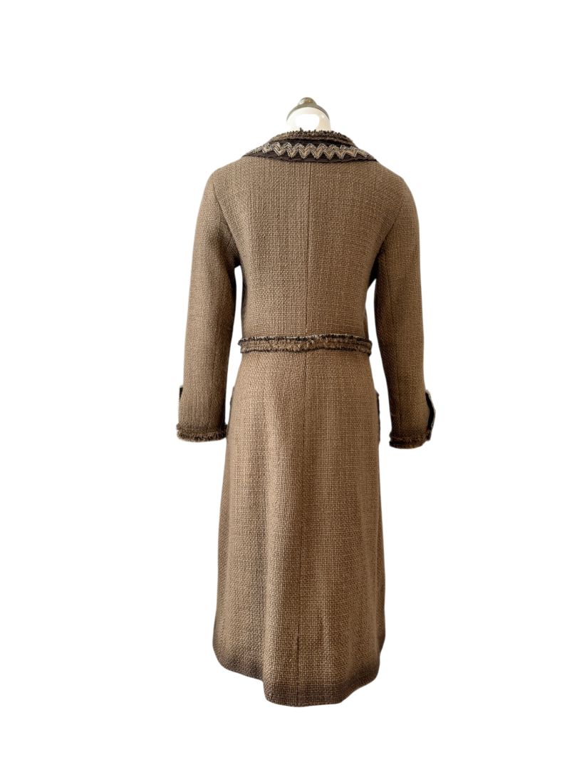 2005 Prada Embellished Wool Tweed 3/4 Coat with Beaded Neckline