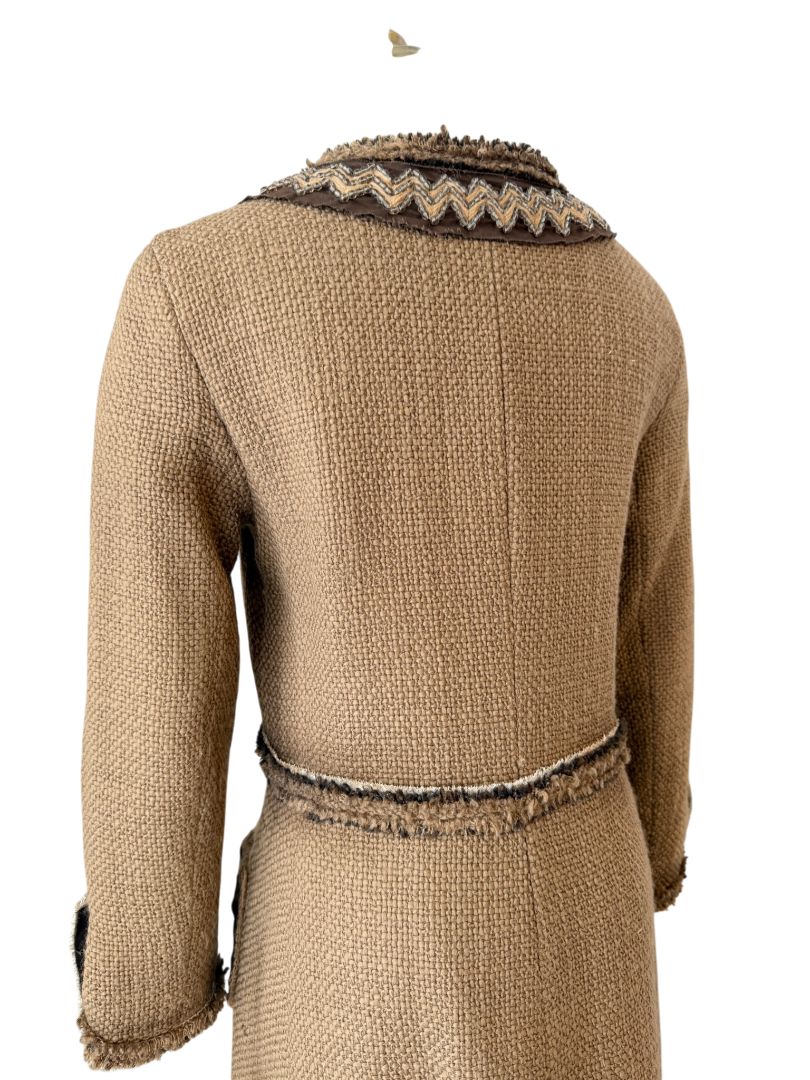 2005 Prada Embellished Wool Tweed 3/4 Coat with Beaded Neckline
