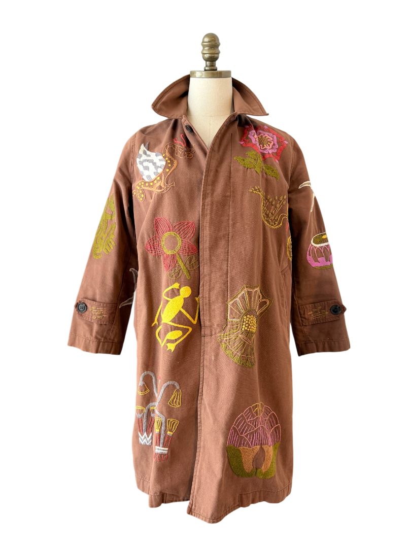Embroidered Floral Statement Trench Coat by Muriel Brandolini
