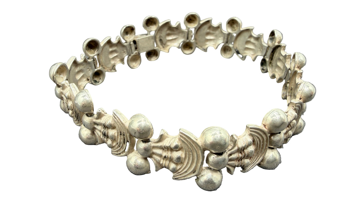 1950s Sterling Silver Pre-Columbian Revival Repoussé Stamped Bracelet