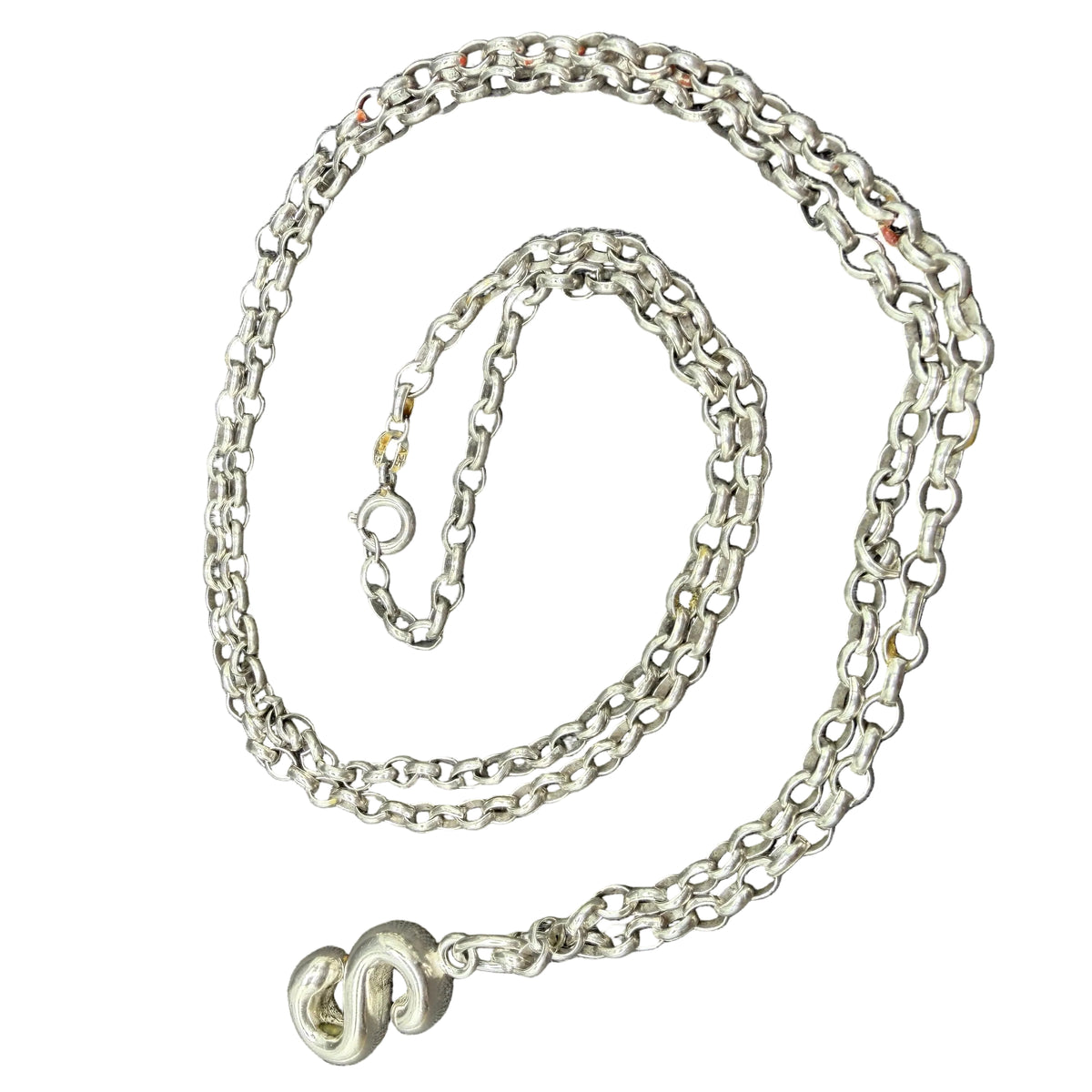 1960s Sterling Silver Rolo Chain Necklace with Sculptural bubble “S” Pendant