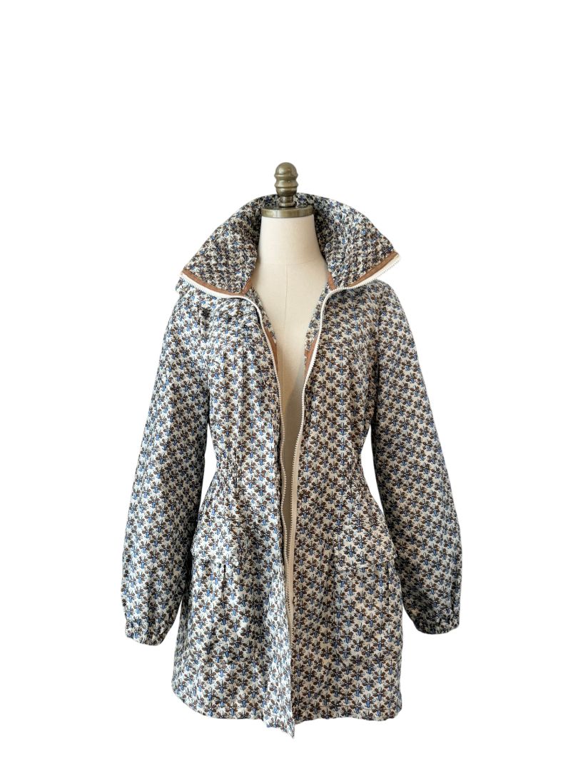 Chic Zip-Front Rain Parka with Smocked Waist by Tory Burch
