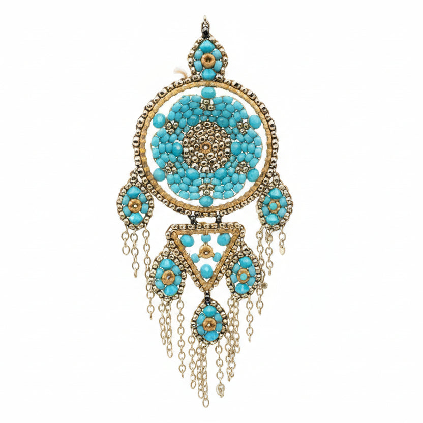 Miguel Ases Gold & Turquoise Beaded Drop Earrings with Chain Details