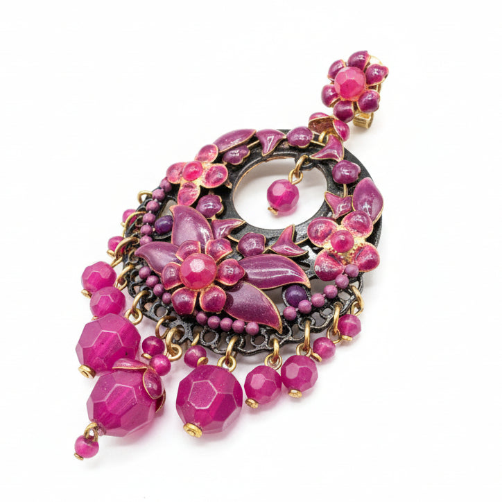 Dublos black & magenta chandelier earrings