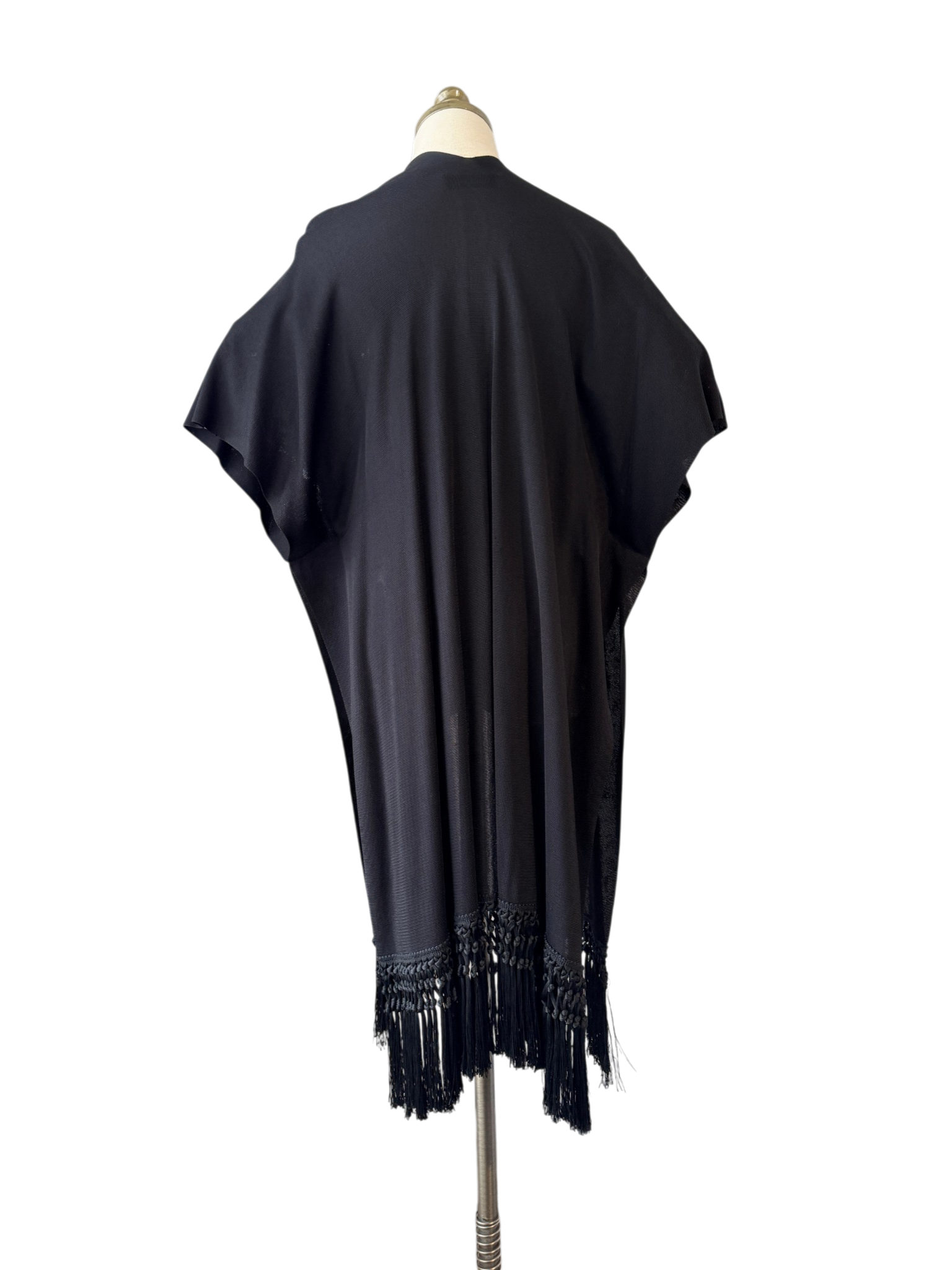 Valentino Black Shawl Top with Fringe Hem