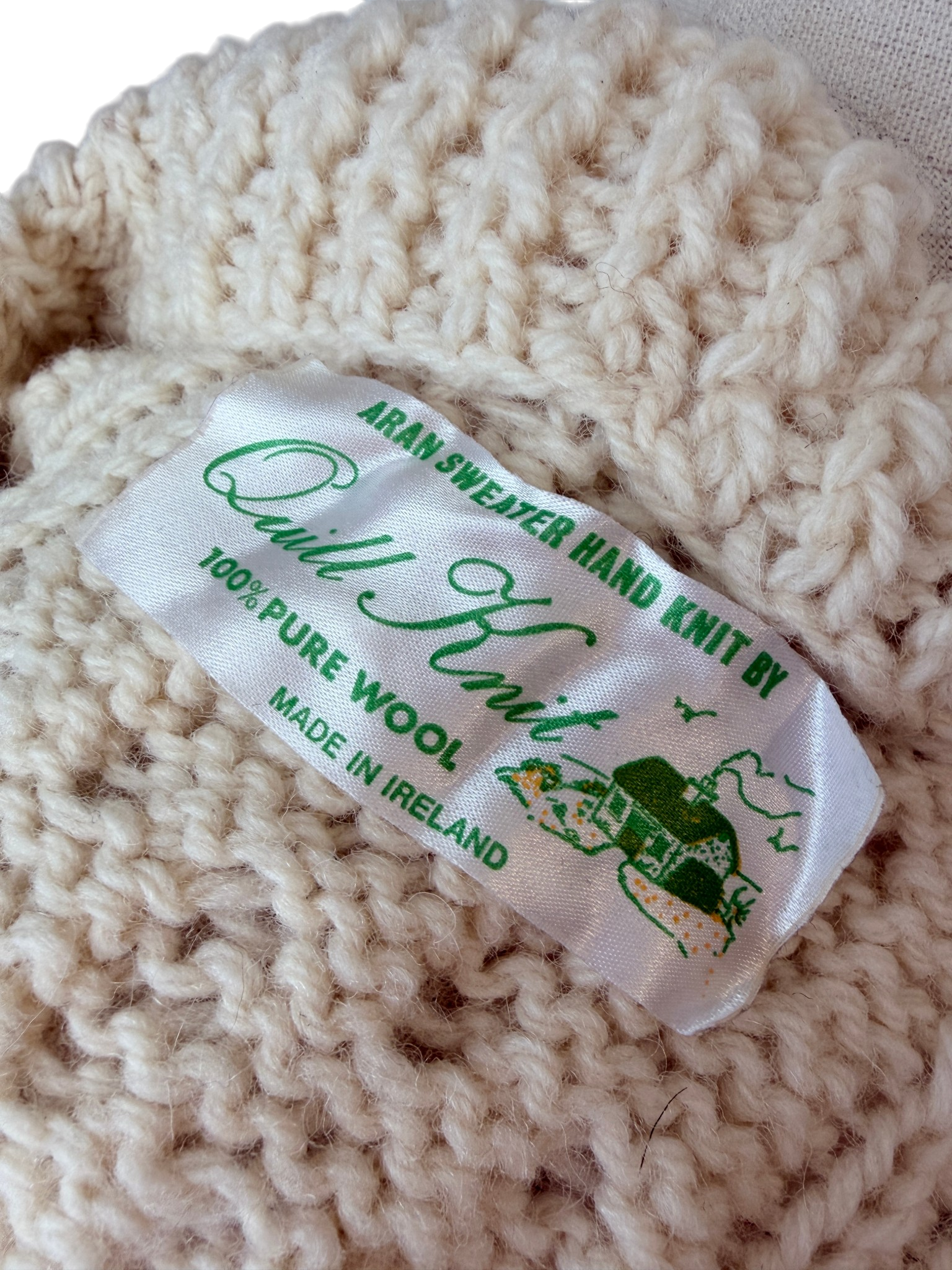 1970s Quill Knit Ivory Aran Sweater & Beret Set (2-Piece)