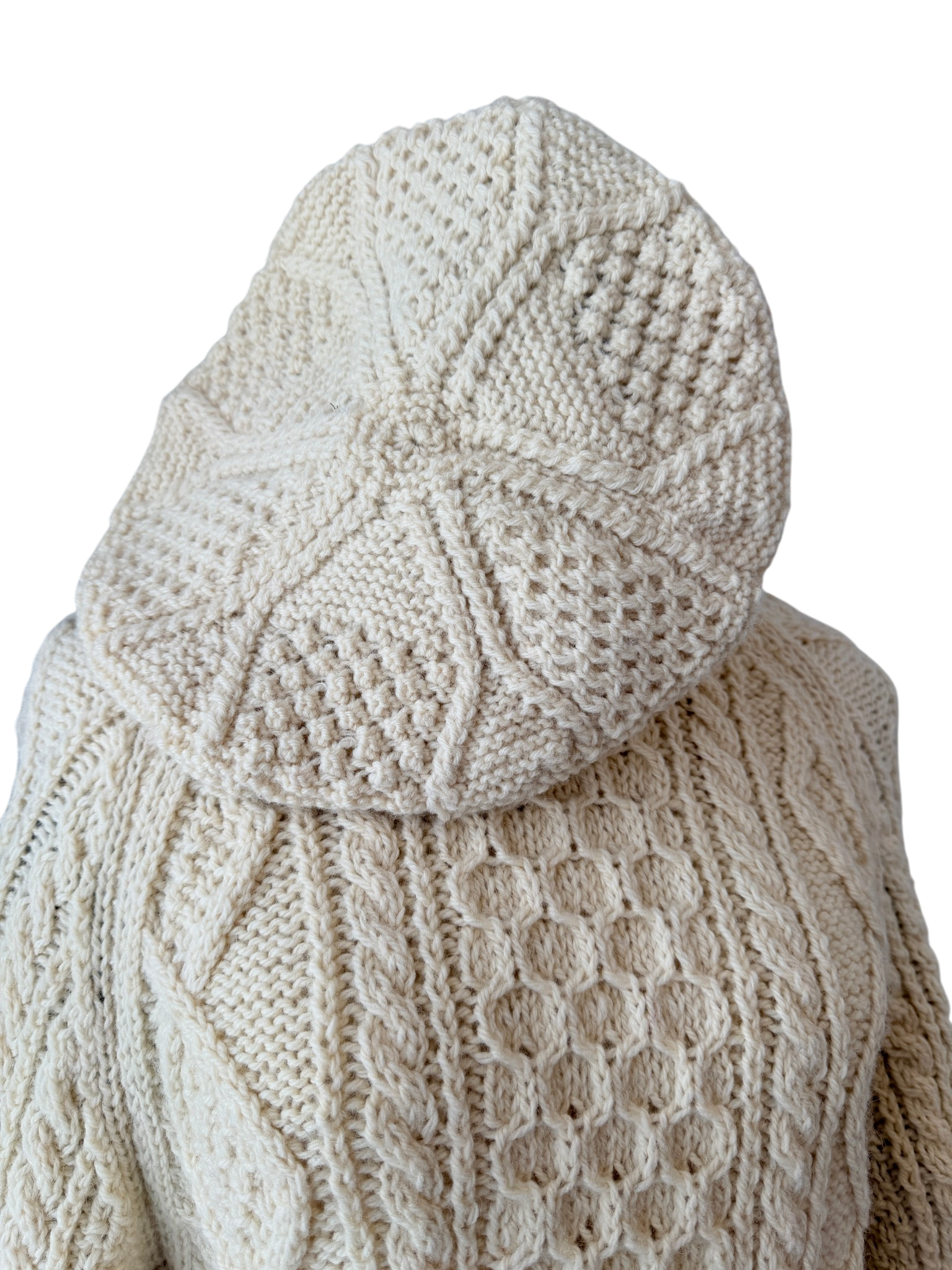 1970s Quill Knit Ivory Aran Sweater & Beret Set (2-Piece)