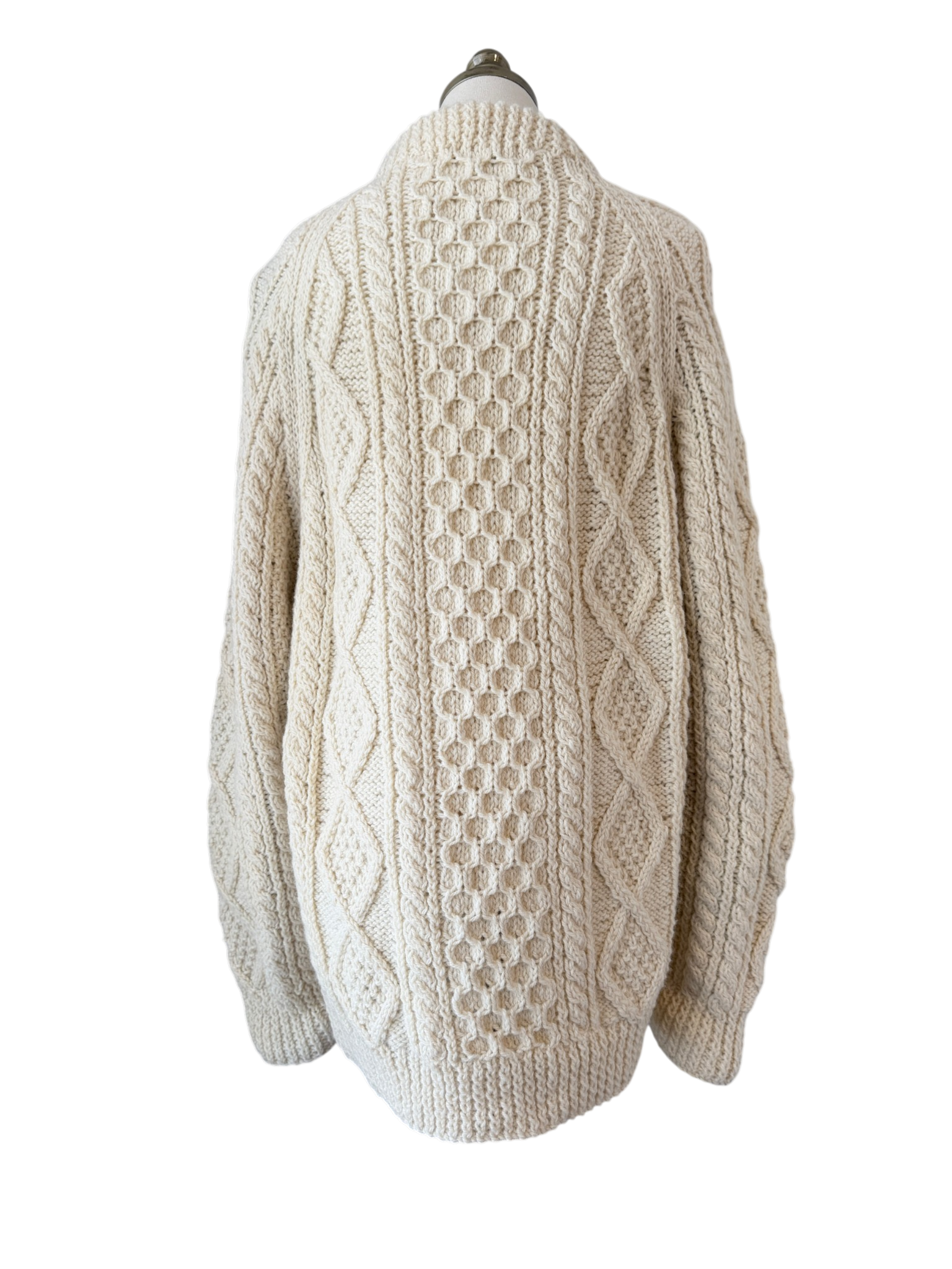 1970s Quill Knit Ivory Aran Sweater & Beret Set (2-Piece)