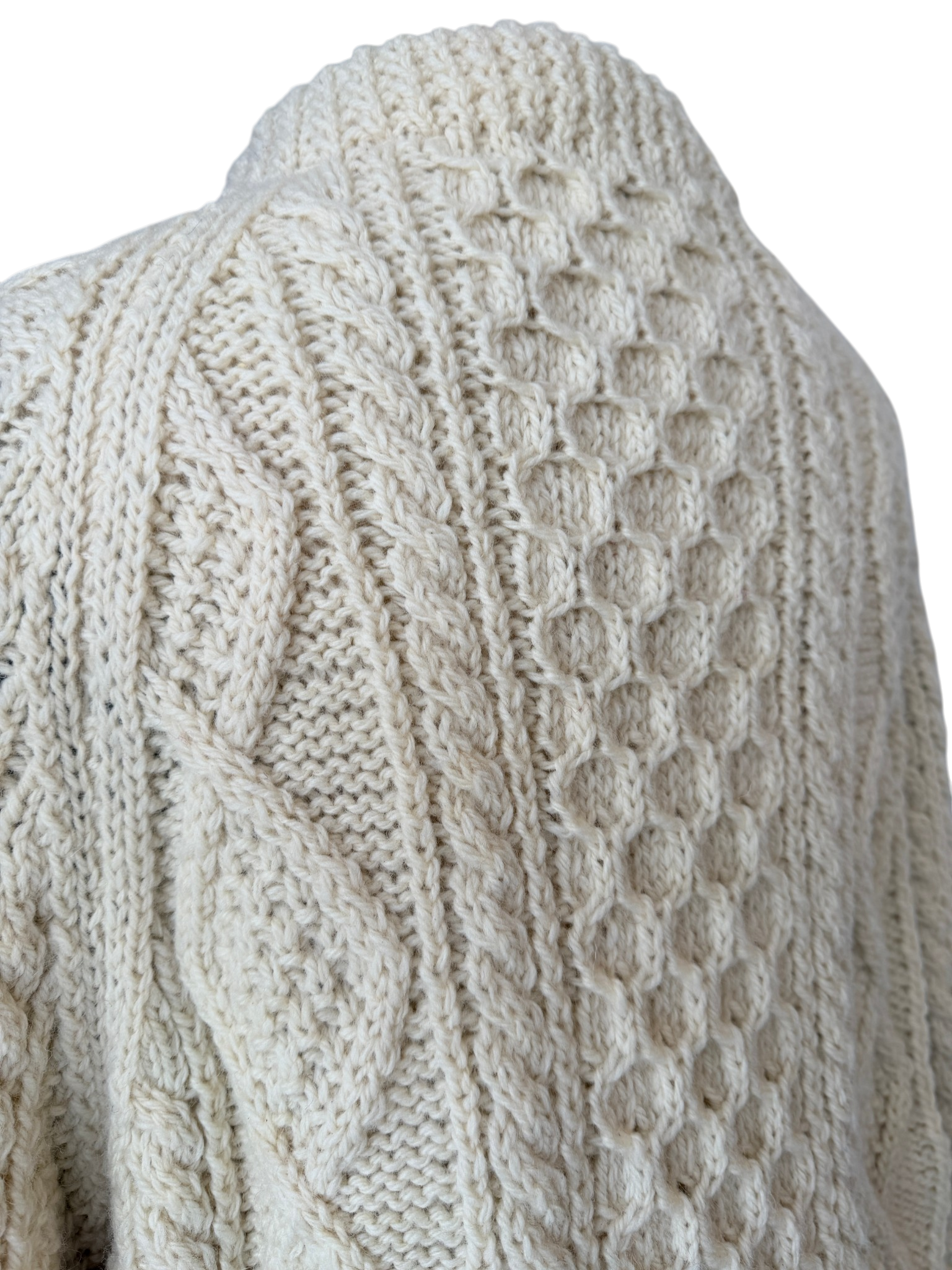 1970s Quill Knit Ivory Aran Sweater & Beret Set (2-Piece)