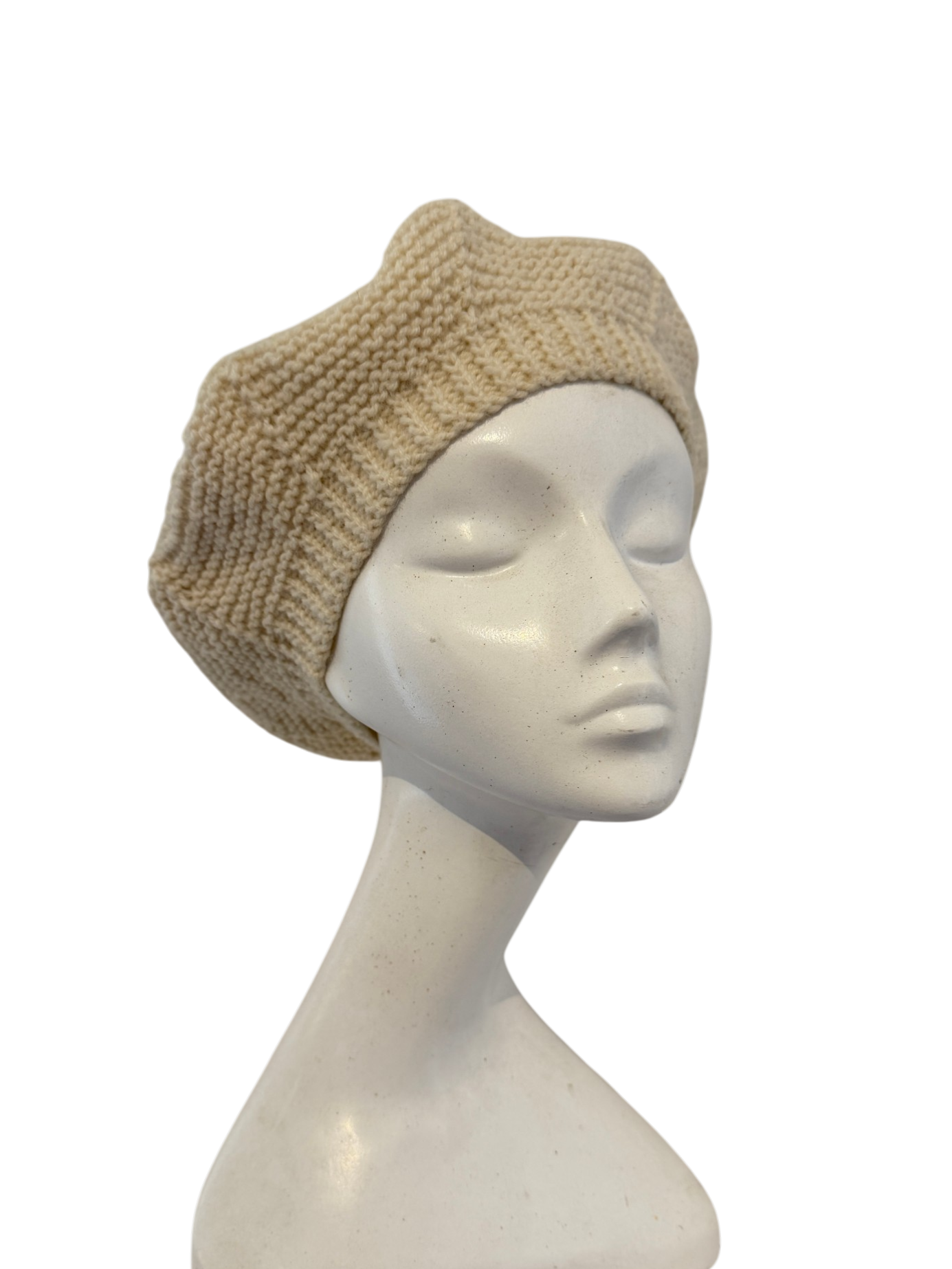 1970s Quill Knit Ivory Aran Sweater & Beret Set (2-Piece)