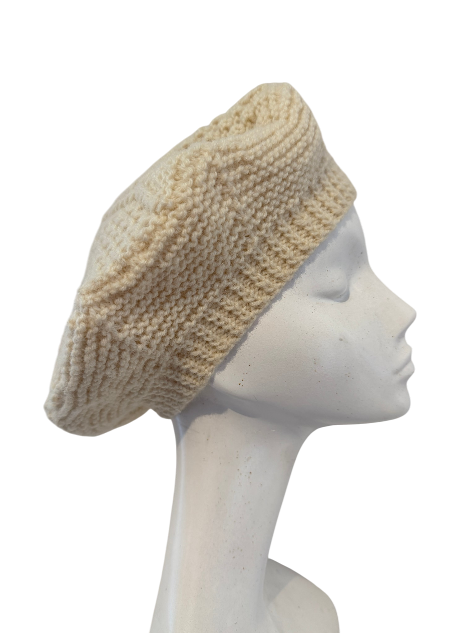 1970s Quill Knit Ivory Aran Sweater & Beret Set (2-Piece)