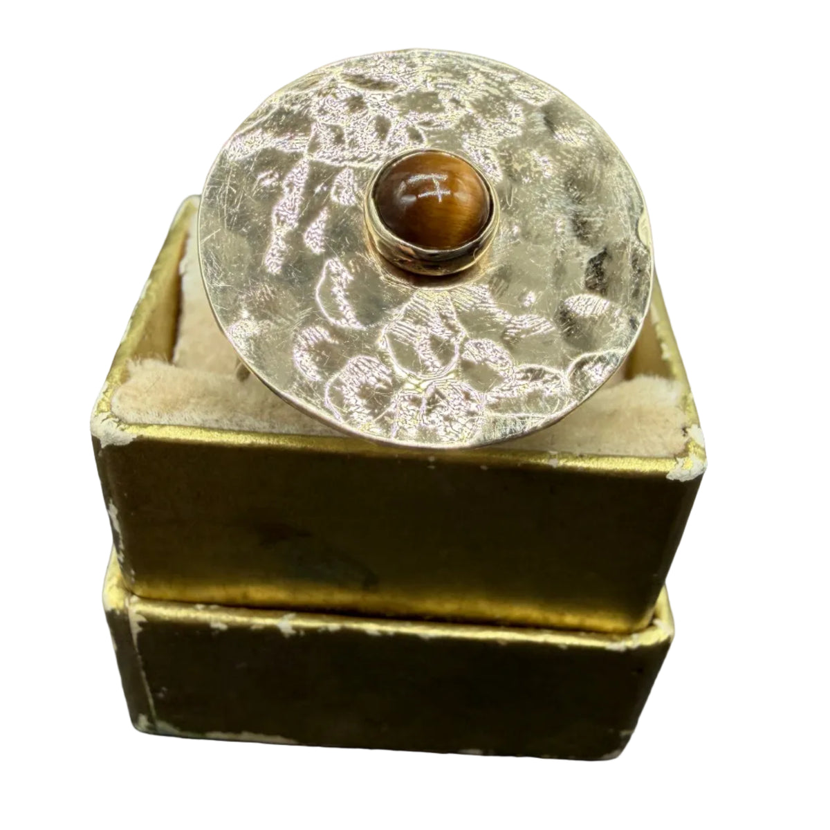 M&J Savitt Hammered Sterling Silver Ring with 14K Gold Disc & Tiger's Eye