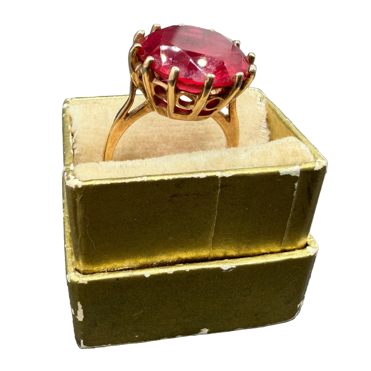 1950s Blu-Bell 10K Gold Crown-Set Ruby Ring