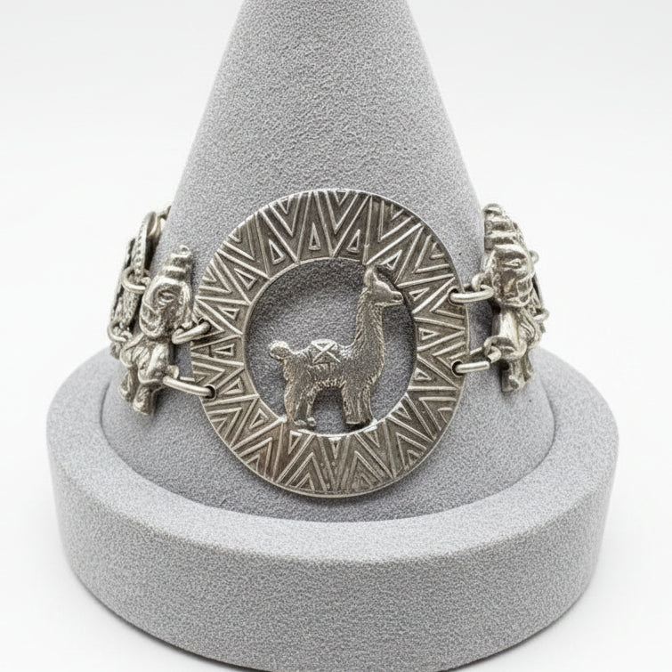1970s Argentina 800 Silver Llama & Deity Charm Link Bracelet