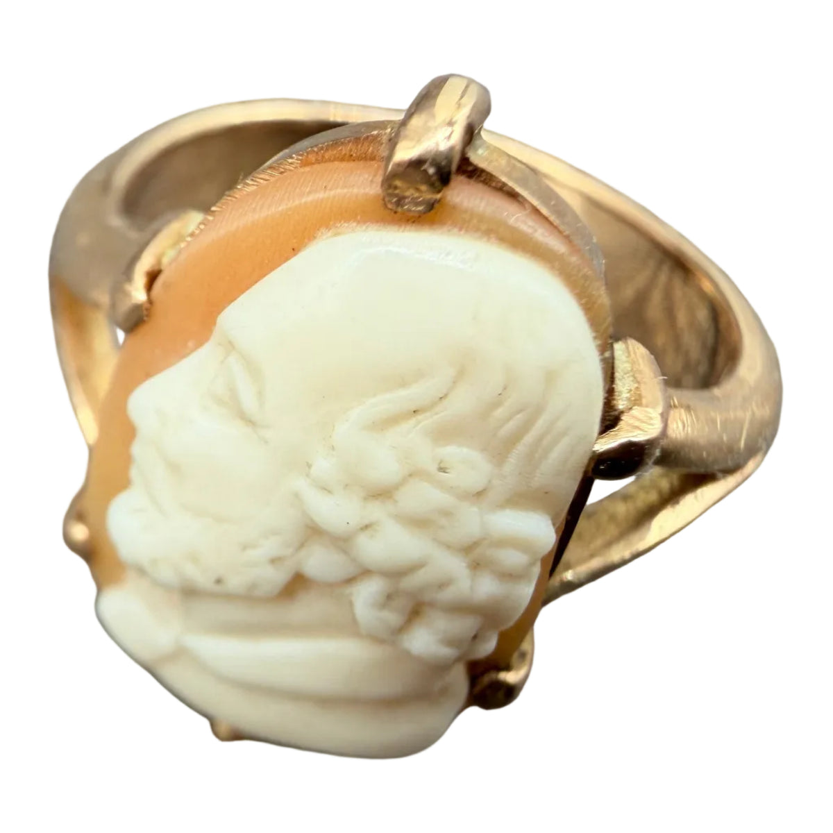 Antique 24K Gold Male Cameo Ring with Left-Facing Portrait