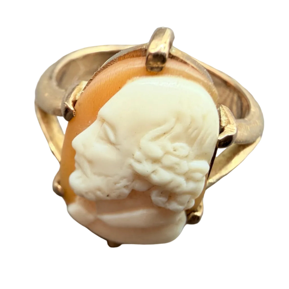Antique 24K Gold Male Cameo Ring with Left-Facing Portrait