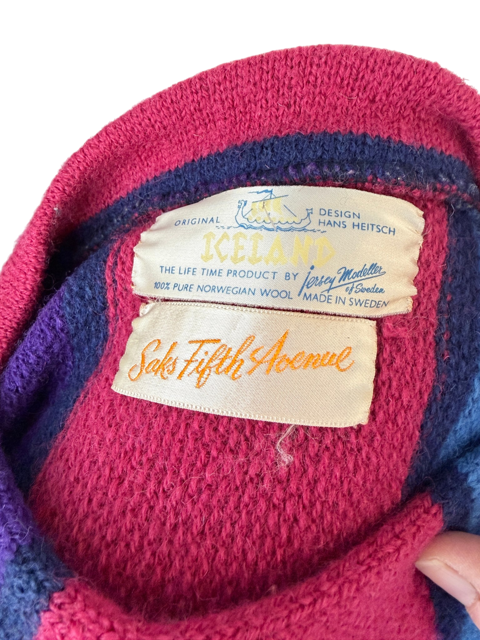 1950s Hans Heitsch Iceland for Saks Fifth Avenue Norwegian Wool Striped Boatneck Sweater