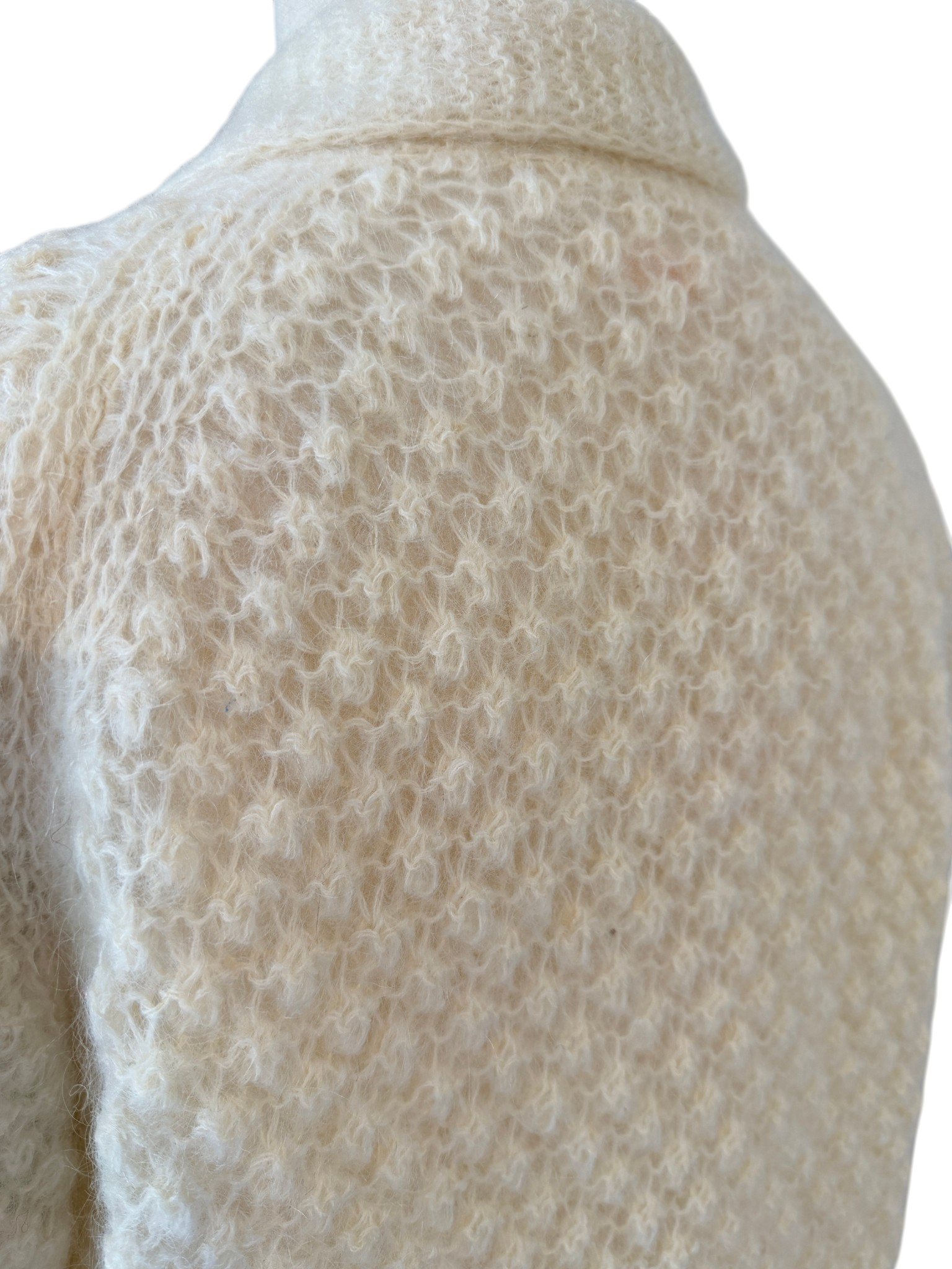 1950s Made in Hong Kong Mohair & Wool Knit Lined Button-Front Cardigan with Collar
