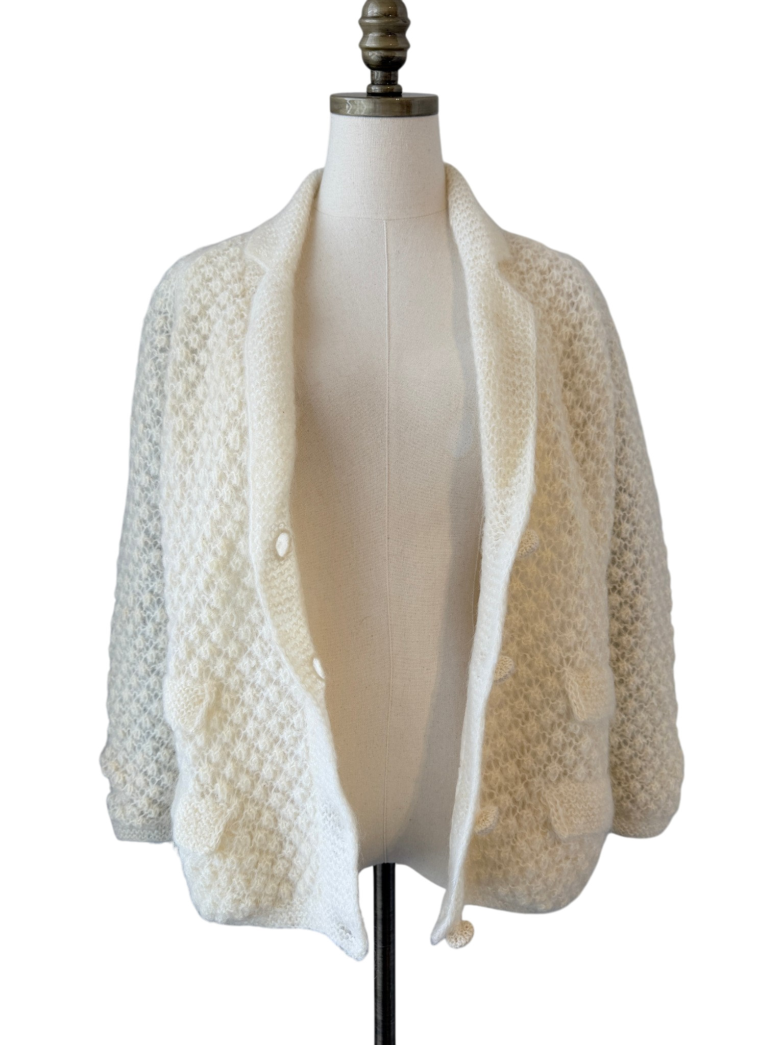 1950s Made in Hong Kong Mohair & Wool Knit Lined Button-Front Cardigan with Collar