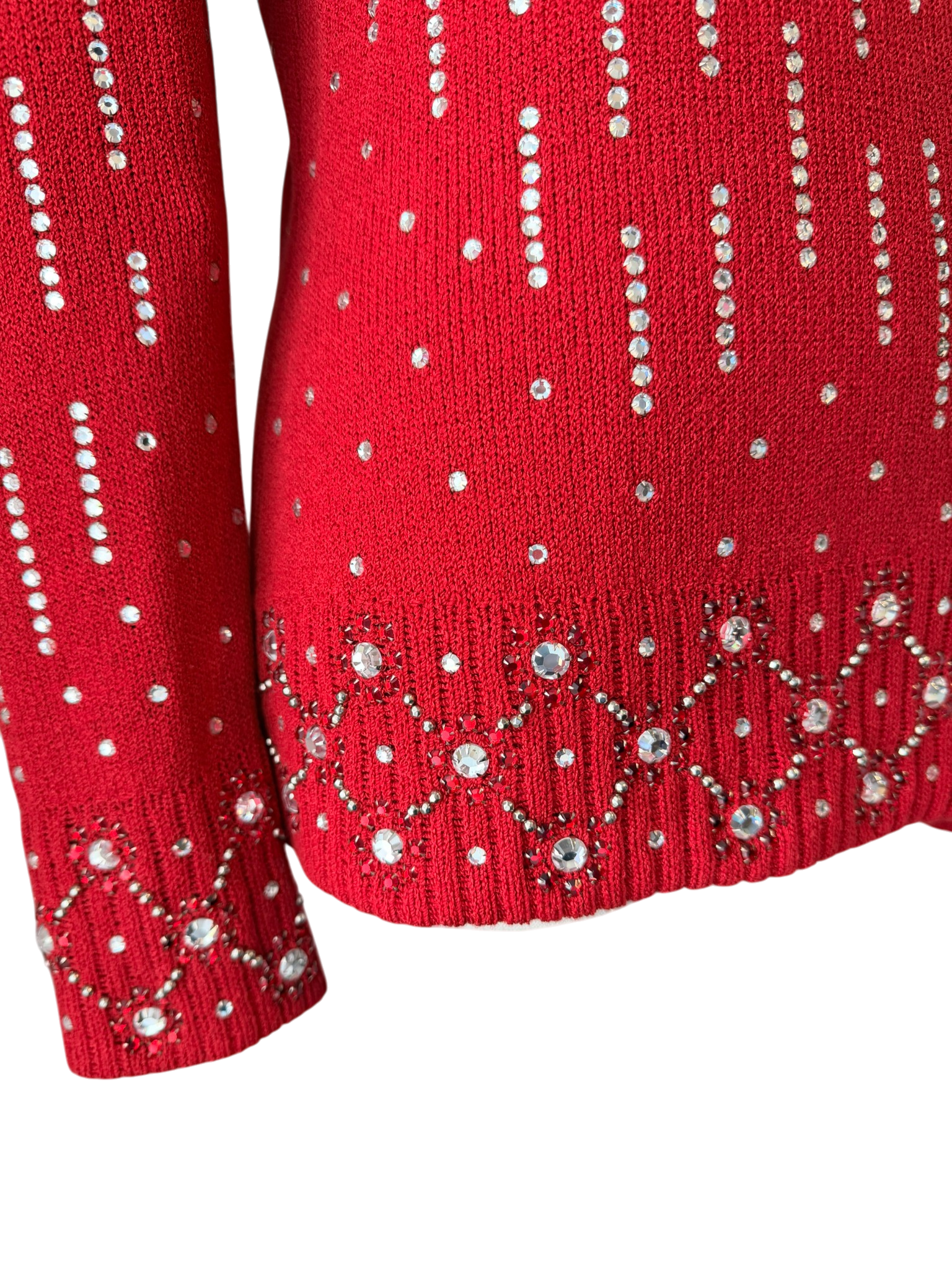 1960s Adolfo Knit Back-Zip Sweater with Rhinestone Studded Detail