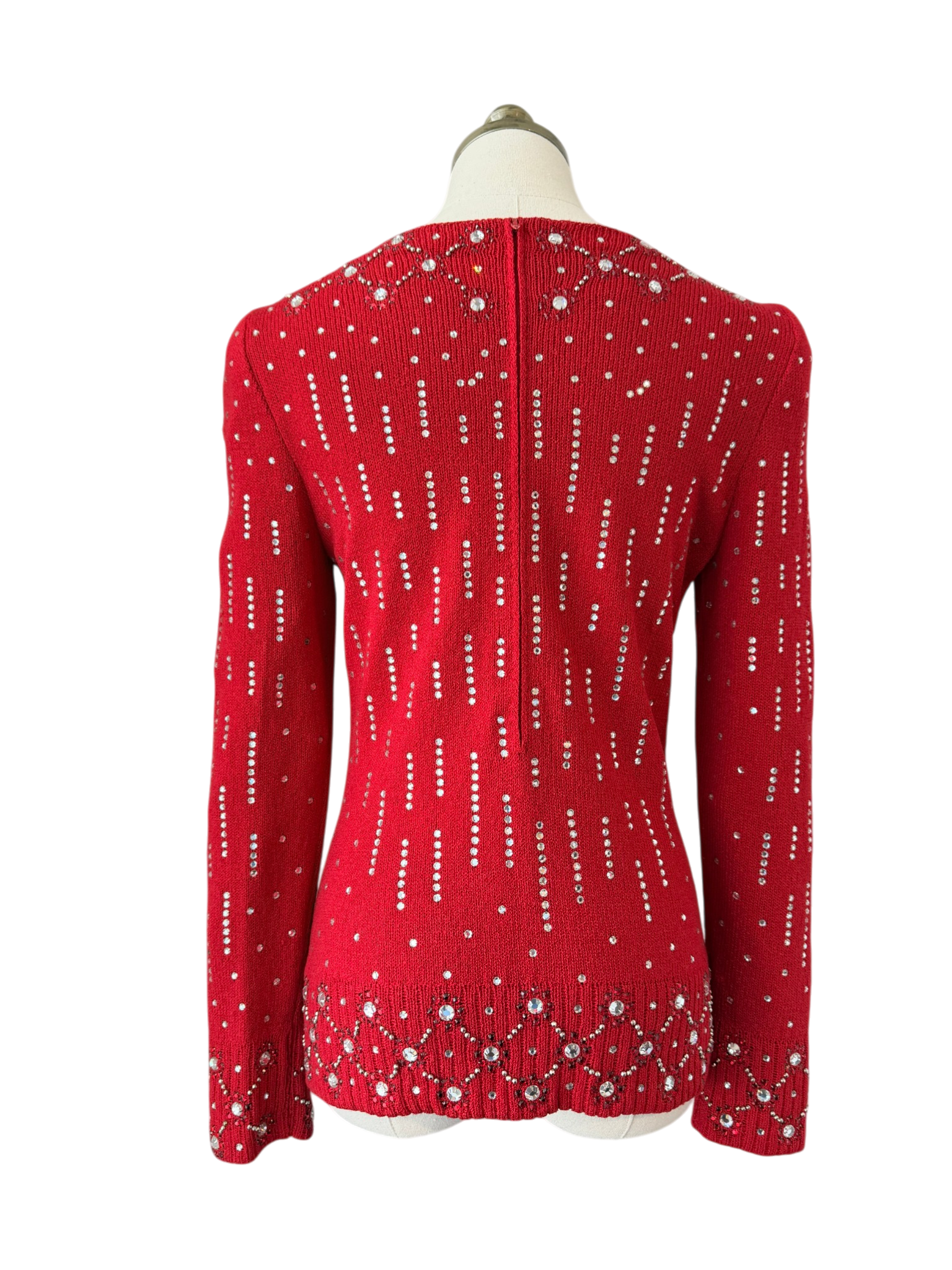 1960s Adolfo Knit Back-Zip Sweater with Rhinestone Studded Detail