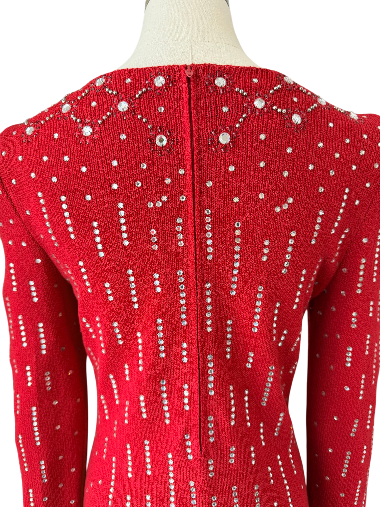 1960s Adolfo Knit Back-Zip Sweater with Rhinestone Studded Detail